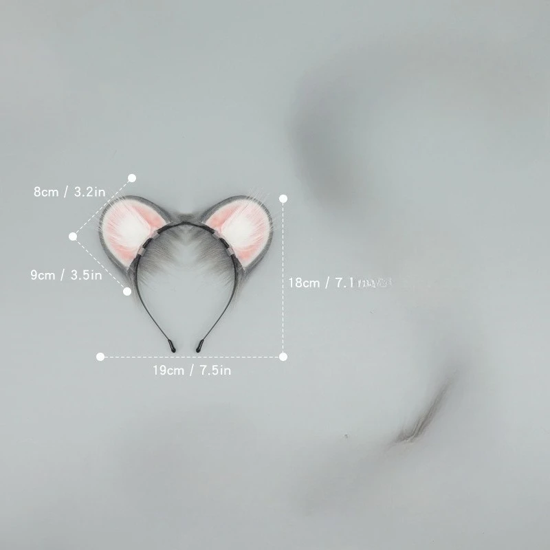 Tiara de orelha de animal de Halloween – adereço de cosplay de orelha de rato de pelúcia (design de orelha de ham, várias cores disponíveis)