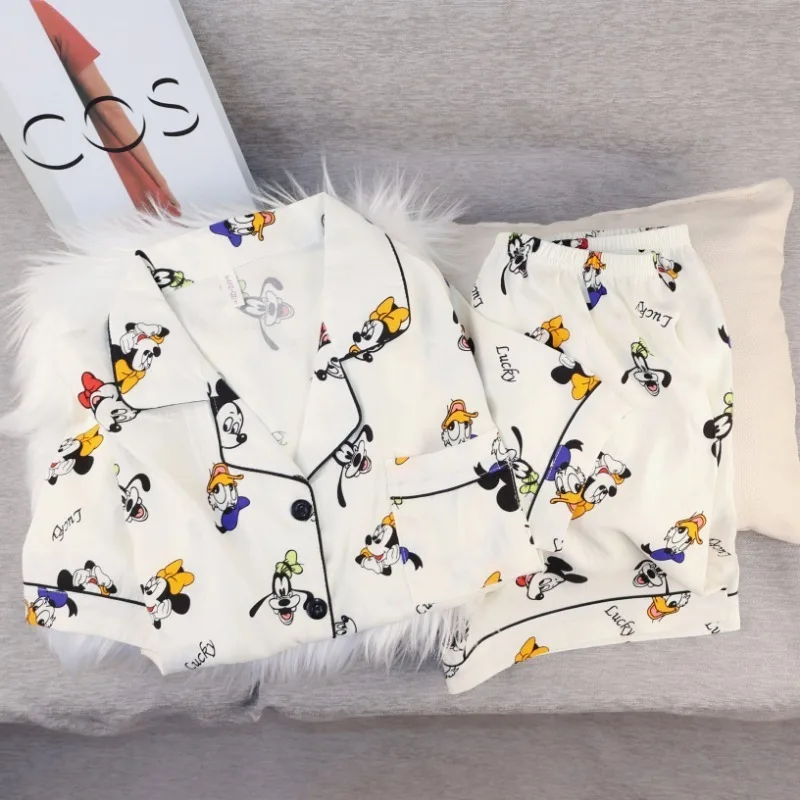 Pijamas de verano con estampado de pato Donald de Disney para mujer, pijamas bonitos de 2 piezas con dibujos animados, ropa de dormir informal Kawaii para mujer
