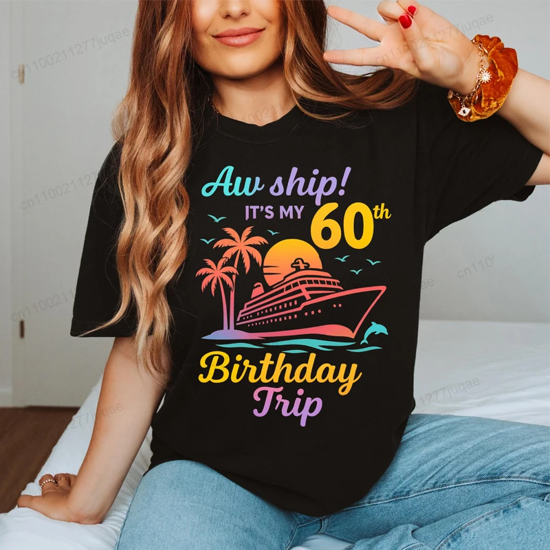 60th Birthday Cruise Trip Shirt, Family Matching Cruise Birthday T-shirts,Birthday Group Tees,short Sleeve Travel Party Outfits