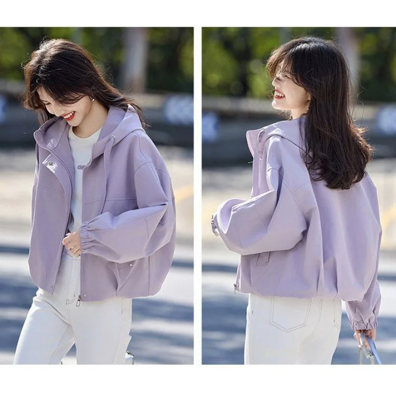 Korean Women Short Windbreaker Jacket Autumn Female Loose Fitting Tops Coat New Ladies Solid Color Windbreaker Outerwear