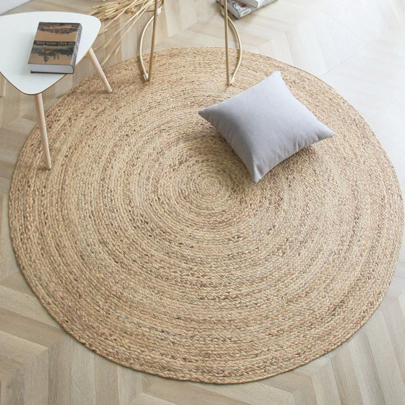 Japan Style Rattan Round Carpets For Living Room Bedroom Kitchen Decor Straw Plants Fiber Mat Rugs Hand Woven Anti-slip Mats