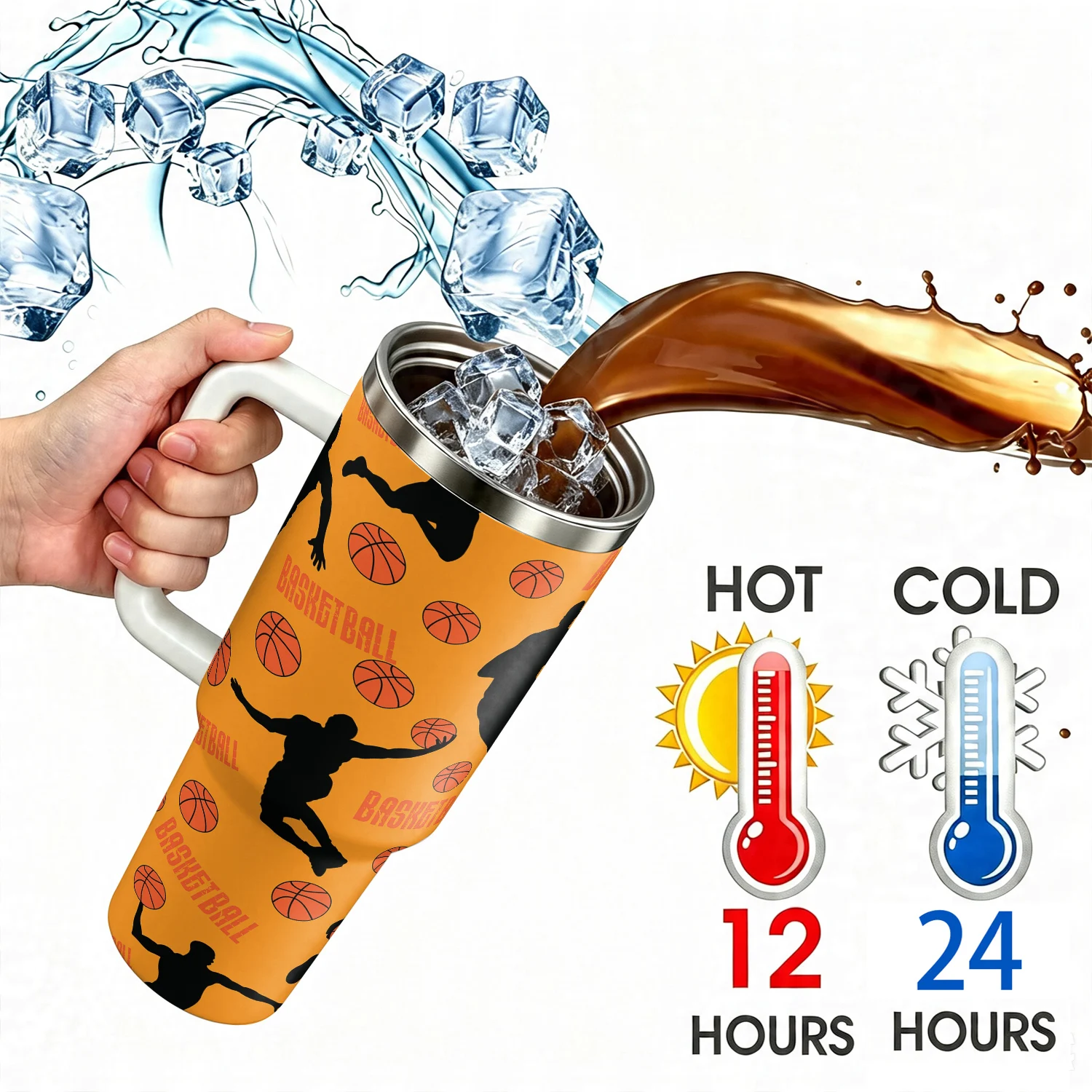 40oz Baseball basketball soccer sports water bottle Stainless Steel Vacuum Flask with Handle Straw for Hot Cold Tumbler gifts