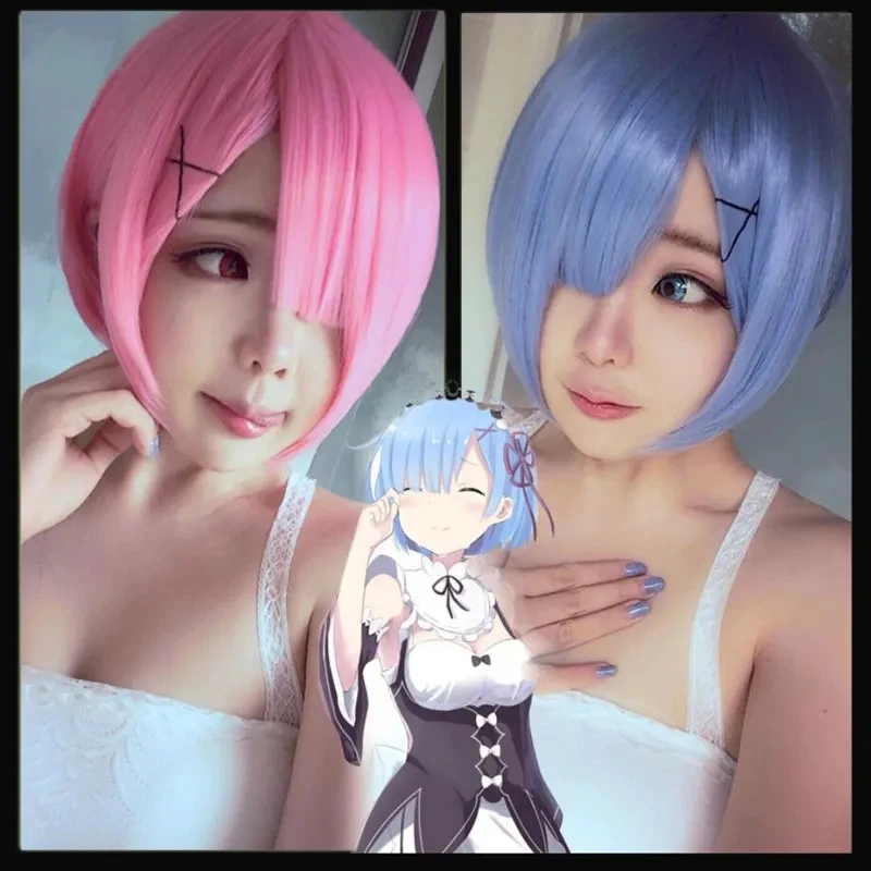 Re: Life In A Different World Of Zero Graduate Ram Rem Wig Cosplay For Women Pink Blue Anime Straight Short Wig