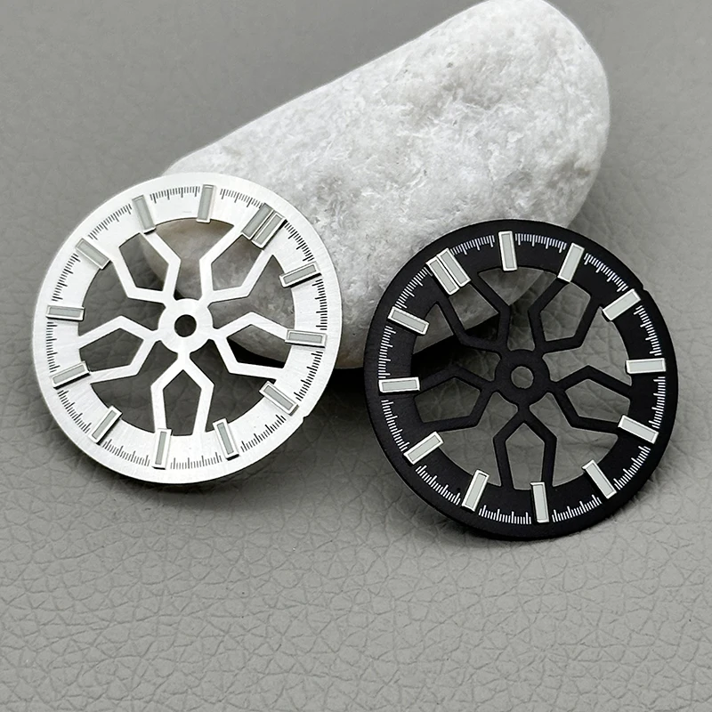 NH38 Dial Sun Wheel Skeleton Green Luminous 28.5mm Dial Fits NH38 NH70 Movement 3.0/3.8 O'clock Watch Case Dial Refit Parts