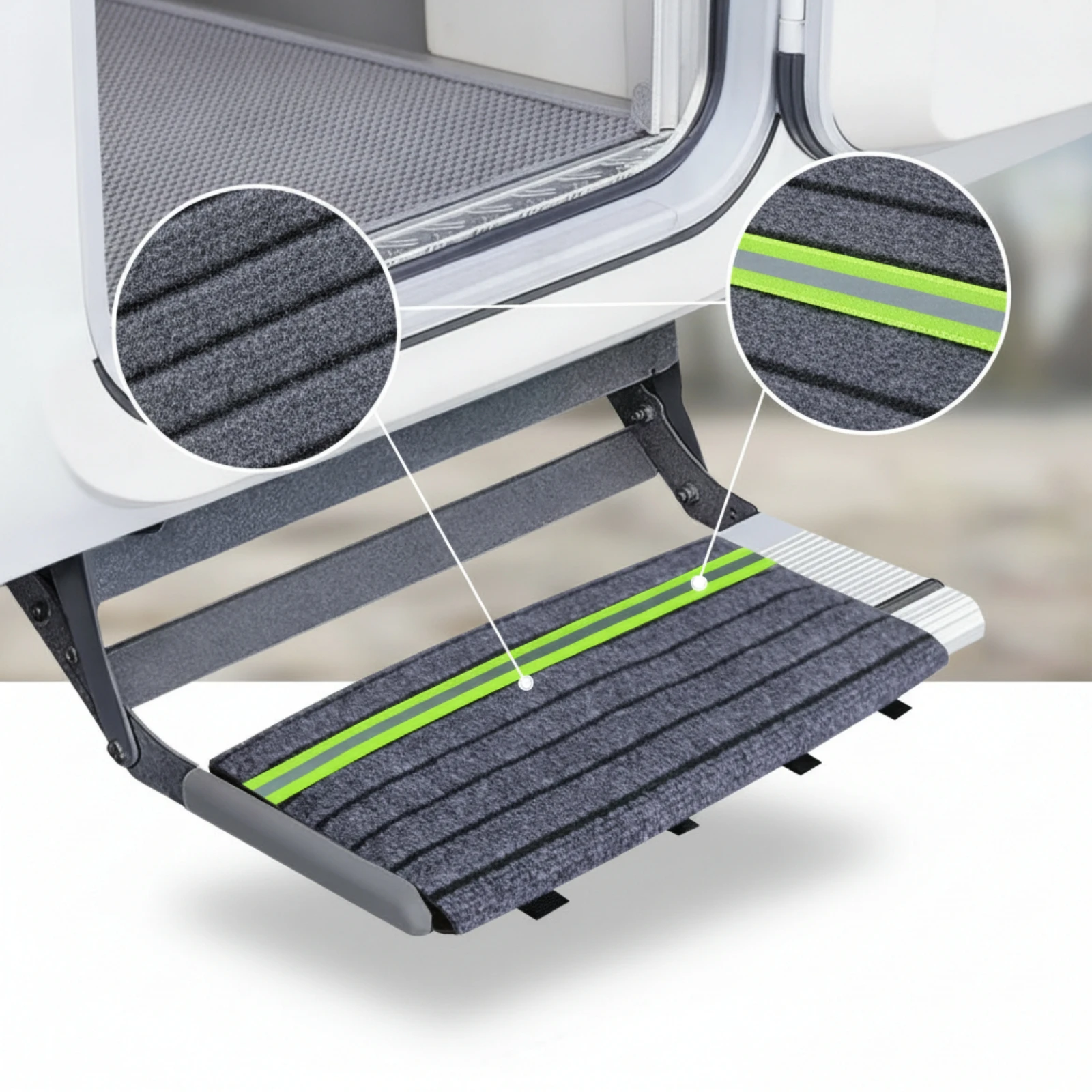 RV Step Mat Textured Recreational Vehicle Step Cover with Straps Slim Portable for Campers, Trailer Steps