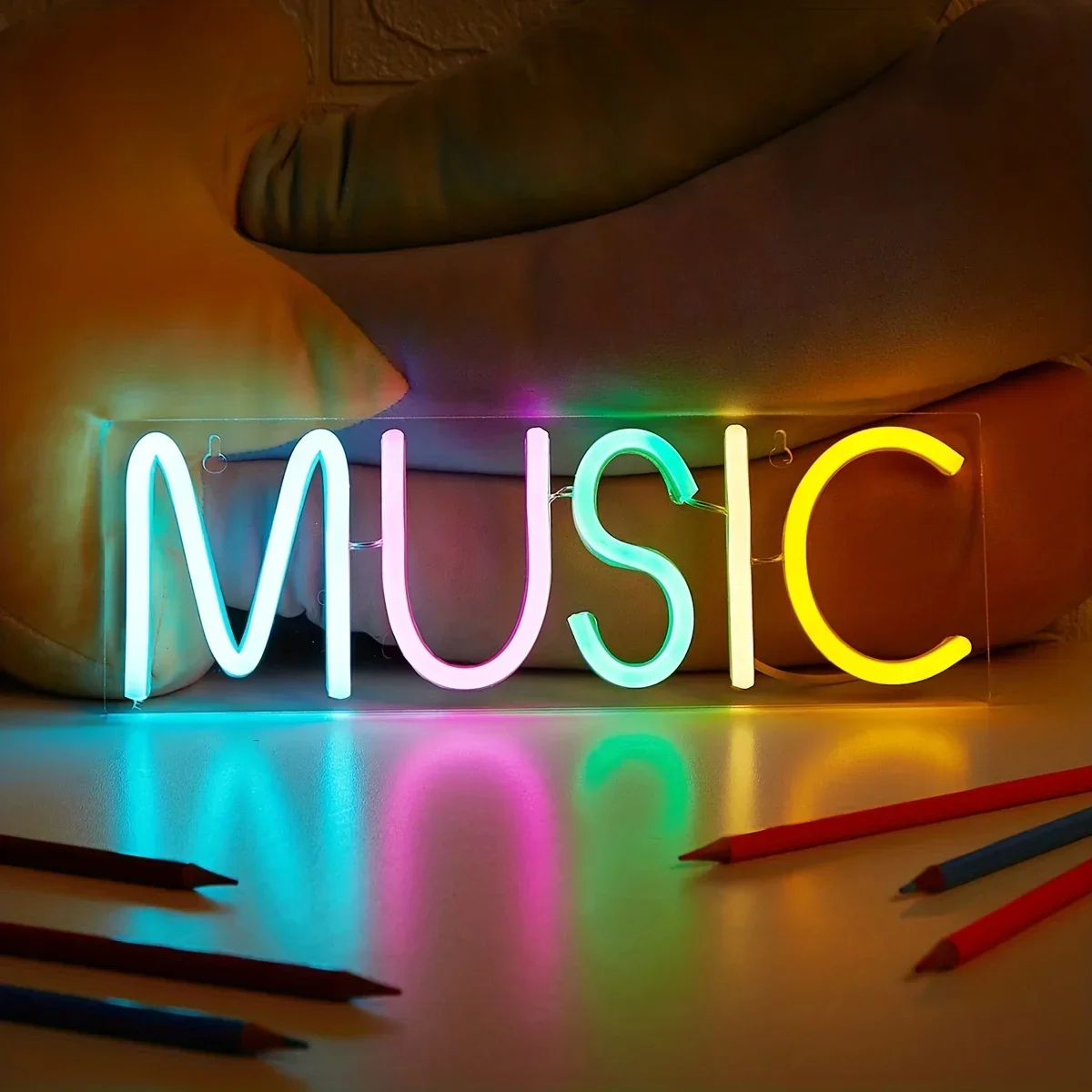 Music Neon Light Sign for Wall Decoration, Colorful Letters Neon Lights Sign LED for Bedroom Playroom Club Bar Party Decoration