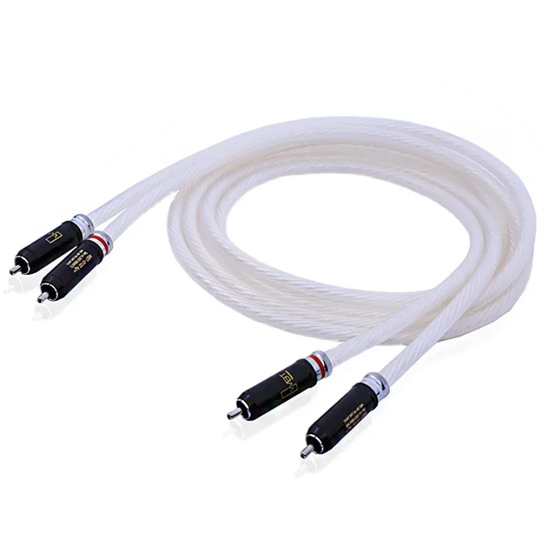 

Pair RCA Cable 5N OCC Single Crystal Silver HiFi Audio Interconnect Line Male To Male Rhodium Plug