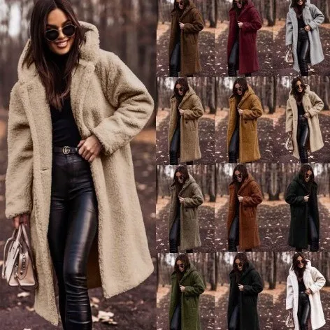 Hooded Coat Long Sleeve Loose Fit Streetwear with Casual Long Length Double Breasted Two Button Closure Spring Thick Women Coat