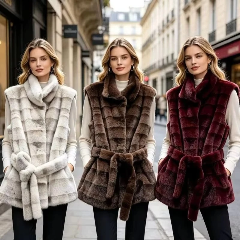 Retro Thickened Warm Environmentally Friendly Fur Vest for Women Winter New Fashionable Luxury Sensation Imitation Mink Fur Vest
