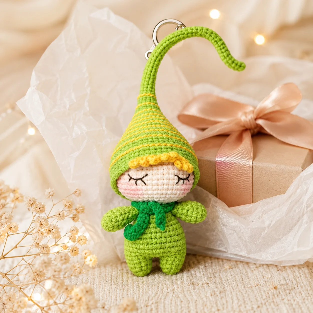 

Customizable Crochet Elf Doll Keychain, Handmade Personalized Amigurumi Pendant, Cute Elf Bag Charm, Unique Gift for Friends & G