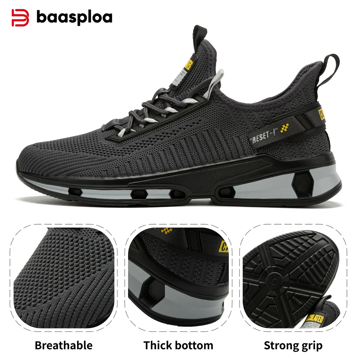 Baasploa Men Running Shoes Comfortable Knit New Walking Sneakers Breathable Fashion Anti-Slip Shock-Absorbing Casual Shoes