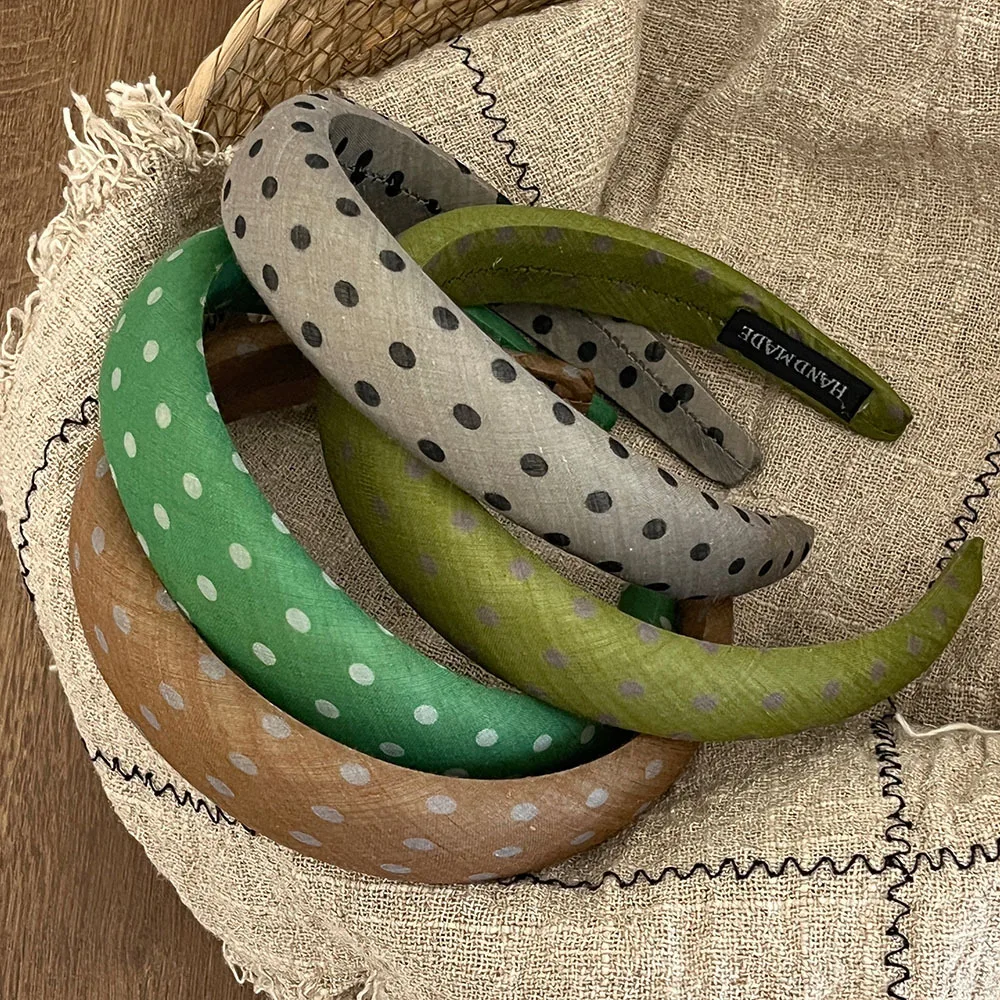 1PC Forest Style Linen Polka Dot Sponge Padded Heightening Headband Breathable Vintage Daily Hair Accessory For Ladies