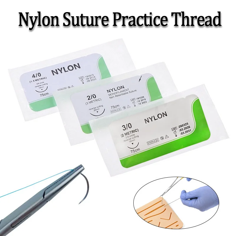 10Pcs 2.0/3.0/4.0 Needle Suture Nylon Medical Thread Aseptic Surgical Practice