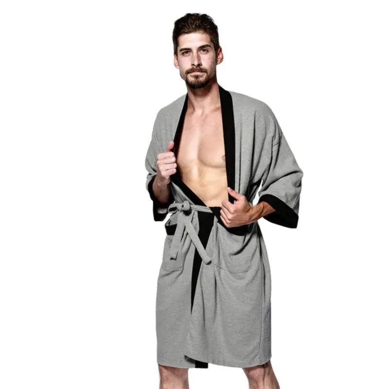 Men's Spring Autumn Plus Size Cotton Waffle Bathrobe Male Summer Kimono Absorbent Bath Cozy Robes Night Sleepwear Dressing Gown