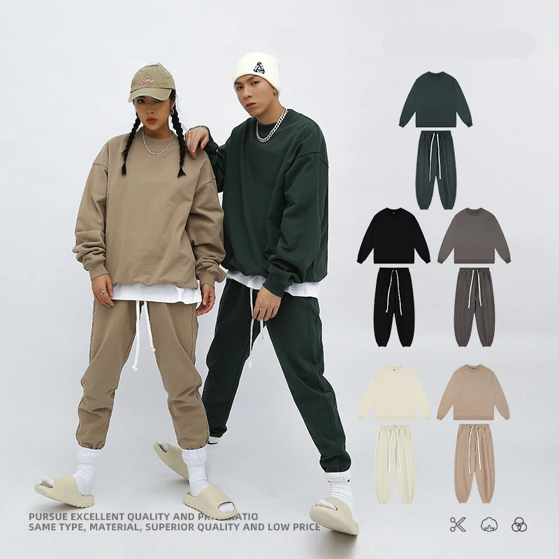 Custom LOGO DIY Brand Hooded Sets Essentials Type 2 Piece Suit Thick fleece Jogging Oversized Tracksuit Hoodie+Pants Streetwear