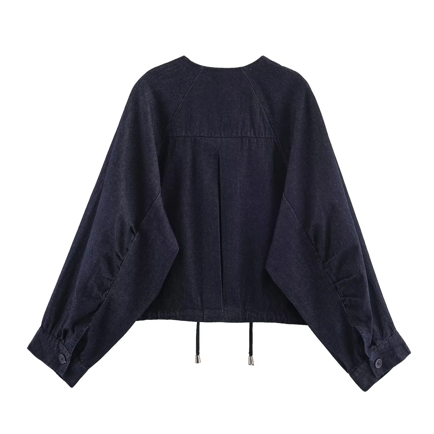KEYANKETIAN Autumn New Women's Round Neck Long Sleeved Hem Drawstring Washed Denim Fluffy Pilot Jacket Women Coat