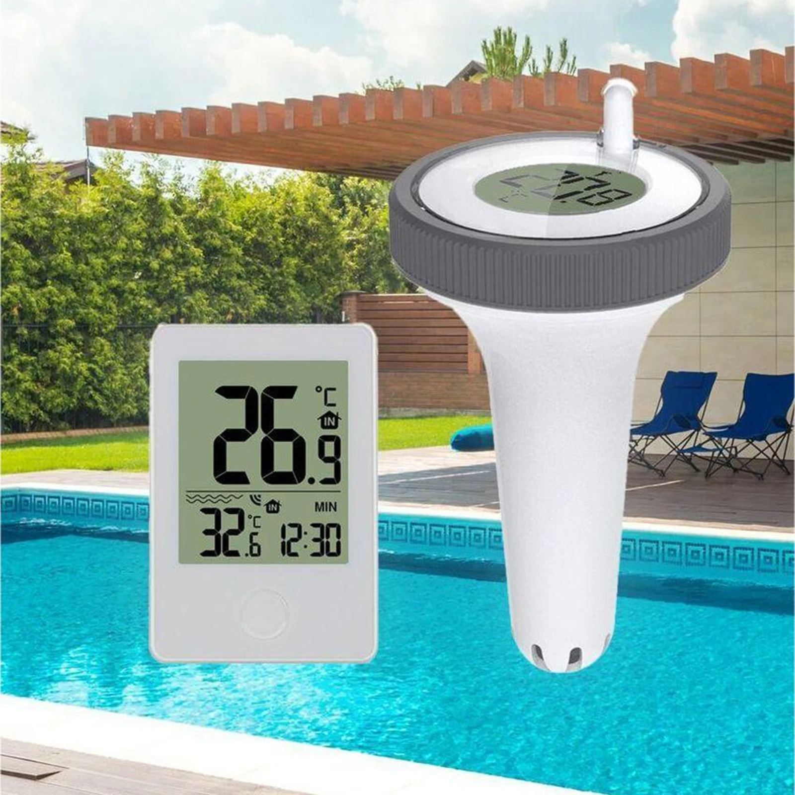 

Pool Thermometer Digital Wireless Indoor Outdoor Floating With Time Clock Indoor/Outdoor Swimming Pool Bath Water Spas Aquarium