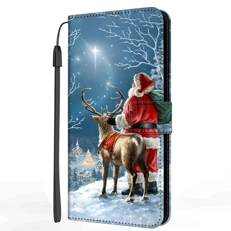 Christmas Leather Cover For iPhone 6 6S 7 8 Plus 11 12 Pro Max 6SPlus Case Flip Wallet Phone Cover for iPhone SE 2020 2016 Coque