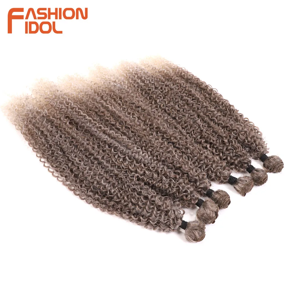 موضة المعبود 20-24 بوصة 6 قطعة 320 جرام الأفرو غريب مجعد الشعر الاصطناعية نسج الشعر حزم ارتفاع درجة الحرارة الألياف براون وصلات شعر #2
