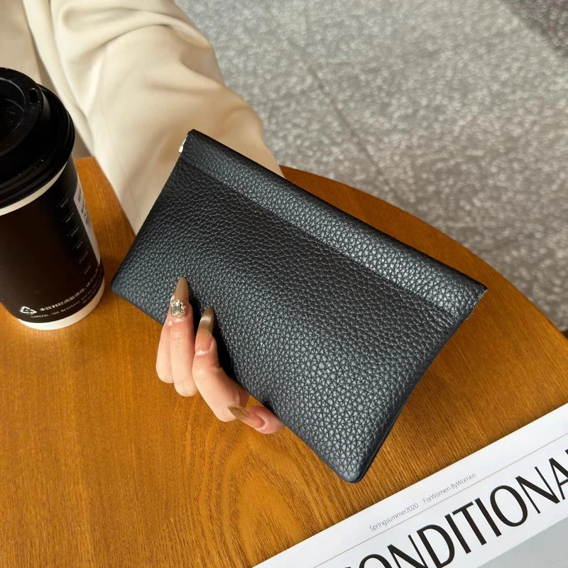 Ultra-thin Large Capacity PU Leather Wallet Travel Automatic Closed Cash Cards Earbuds Storage Purse For Women Lady Girl Handbag