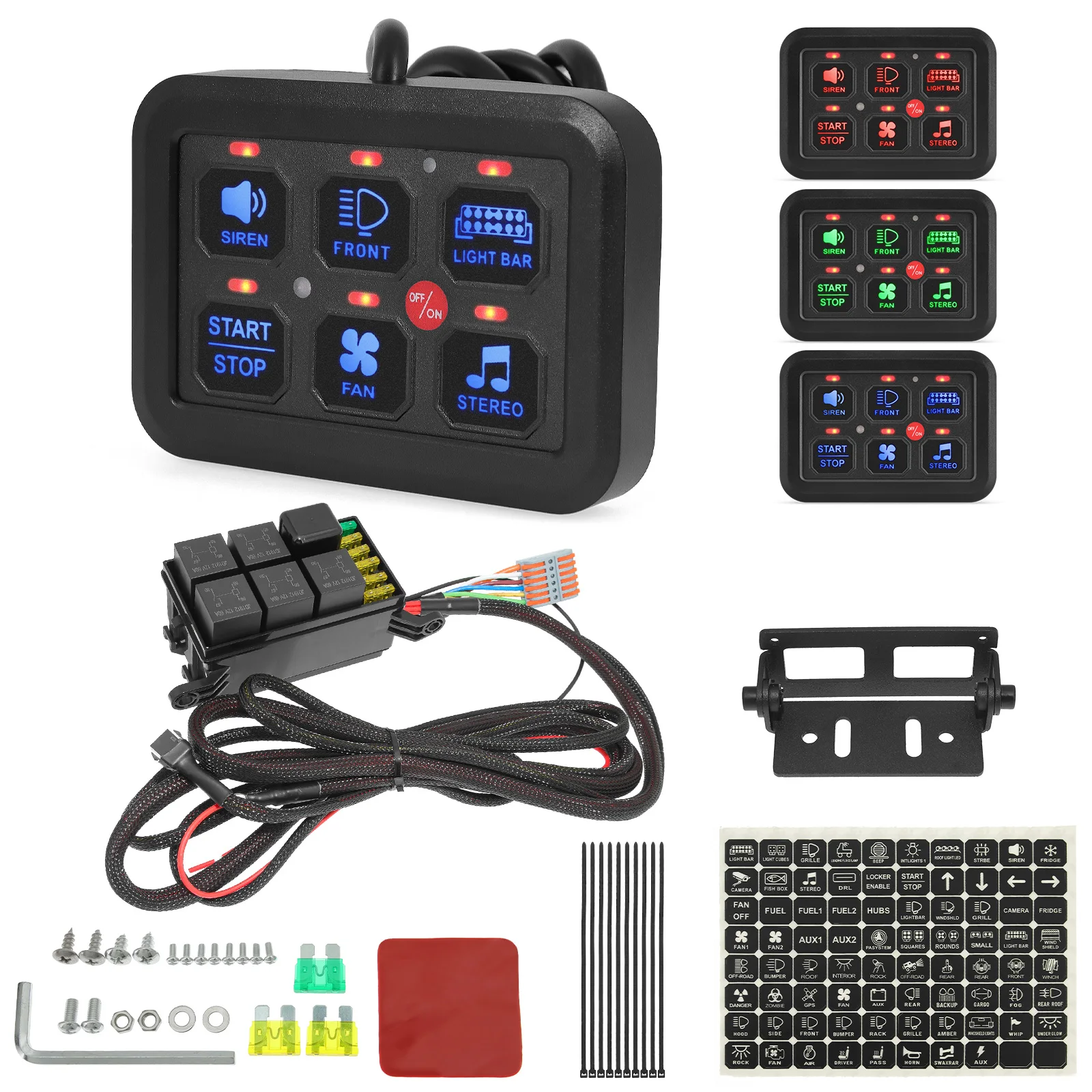 Universal Power System LED Backlight Slim Electronic Relay System 6 gangs On-Off Control Switch Panel  for SUV CAMPER RV MARINE