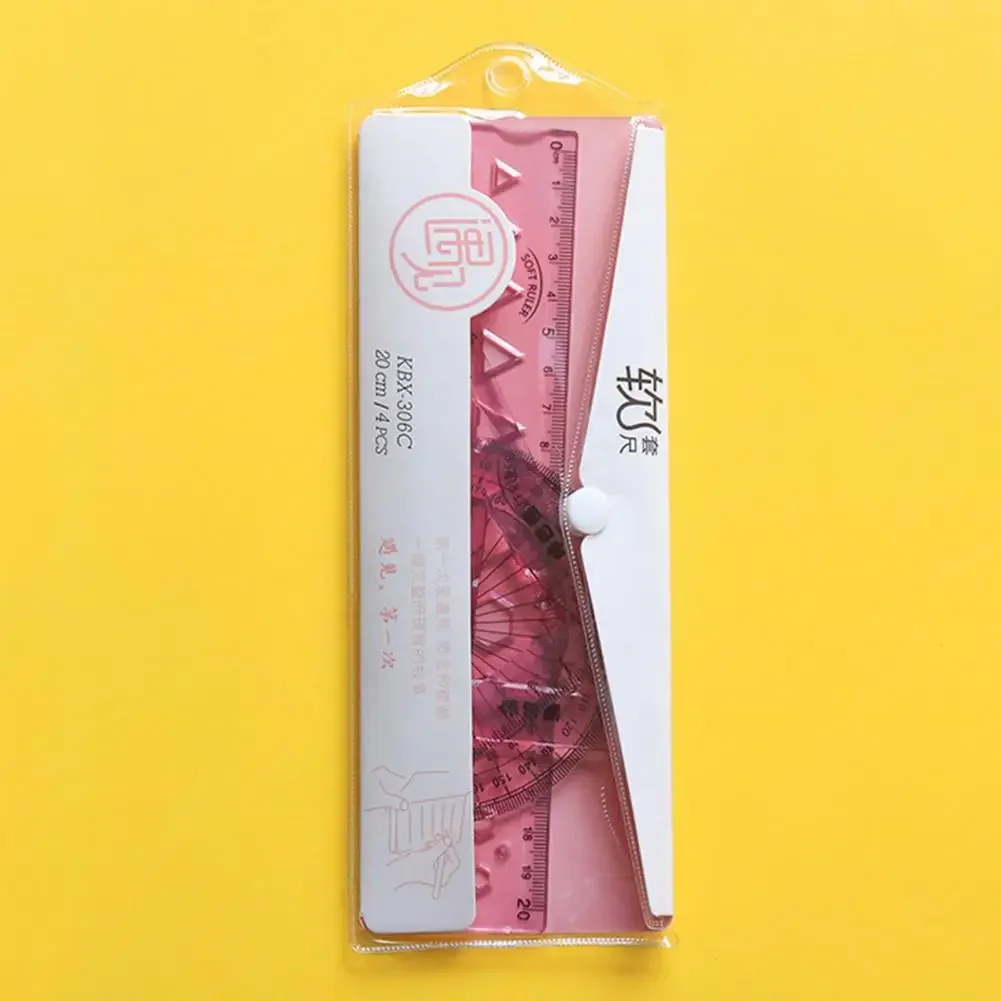 4Pcs/Set Useful Math Geometry Tool Set Soft Studying Plastic Student Stationery Math Geometry Tool Set