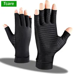 Copper Arthritis Compression Gloves Rheumatoid Arthritis Pain Relief Swelling Fingerless Glove for Computer Typing Joint Support