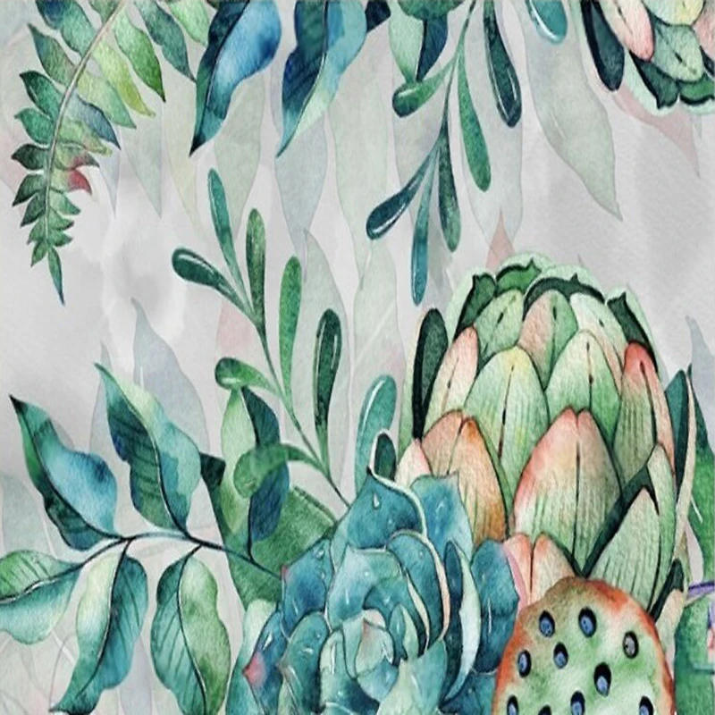 جدارية جديدة حديثة وبسيطة مرسومة يدويًا على شكل زهرة ونباتات خضراء لتزيين المنزل وخلفية جدارية مخصصة #3