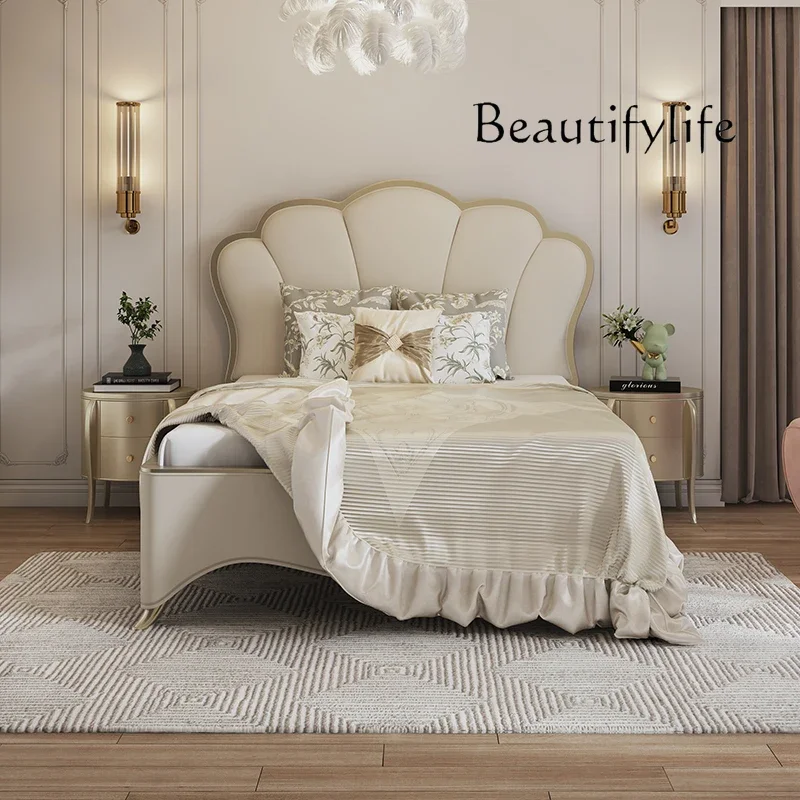 

Cream wind French master bedroom light luxury bed premium light luxury leather solid wood double bed