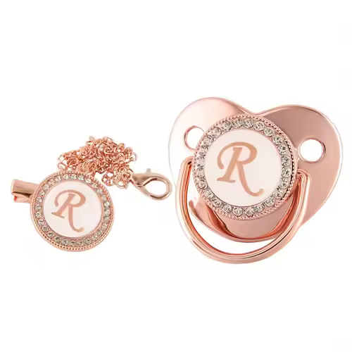 26 Letters Baby Pacifier Clip Rose Gold Bling Pacifiers Holder Silicone Soother Nipple Dummy Baby Shower Gifts - Image 17