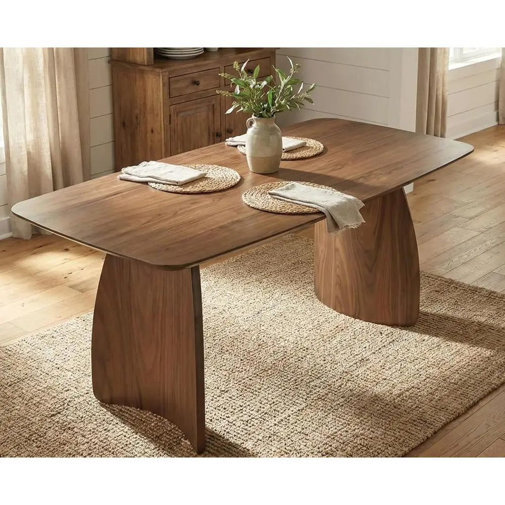 

Large 71 Walnut Wood Pedestal Dining Table for 6-8, Suitable for Home and Restaurant Use