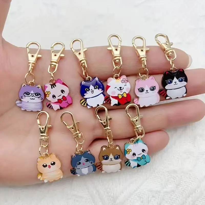 10pcs cute cat keychains, suitable for wallet accessories, pet ID cards, backpacks, mobile phone pendant gifts, the best choice