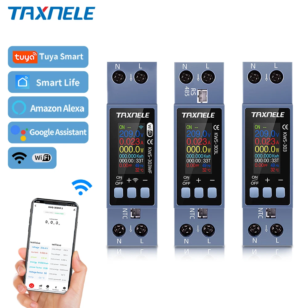 TUYA WiFi التيار المتناوب رصد 110 فولت 220 فولت أكثر من الجهد الحالي كيلوواط ساعة مقياس الحرارة الطاقة التتابع التبديل قطاع دارة #1