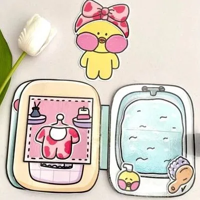 Cartoon duck quiet book cutting manual DIY decompression powder blusher duck material package