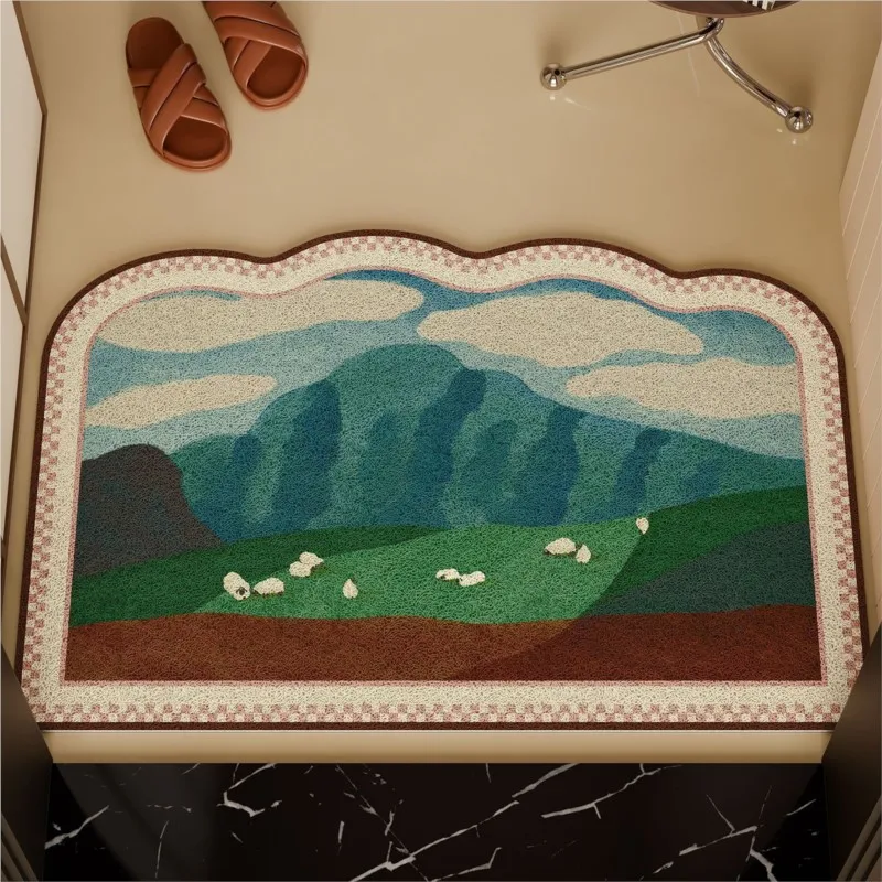 Mid Ancient Style Retro Landscape Pattern Floor Mat Entrance Door Dirt Resistant For Home Entrance Door Mat Entrance CarpetZI955