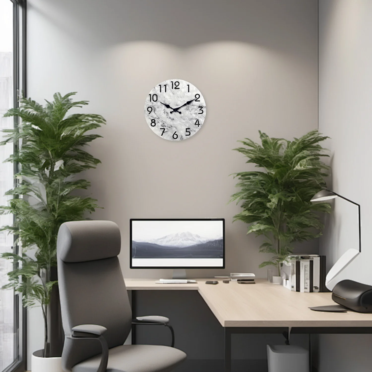 Modern Gray and Black Marble Oil Painting Pattern Wooden Wall Clock for Living Room, Bedroom, Kitchen, Home Decoration, Silent Quartz Clock, Holiday