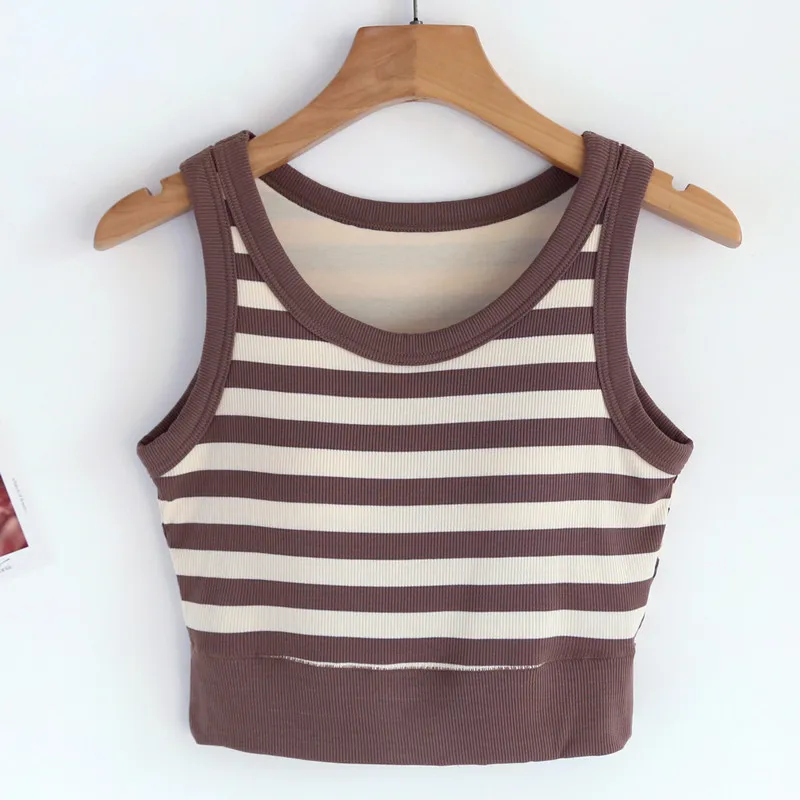 

Женские летние пижамы из модала, топ, повседневная полосатая рубашка на бретельках с подкладкой на груди, футболка без рукавов, одежда для сна, пижамные топы