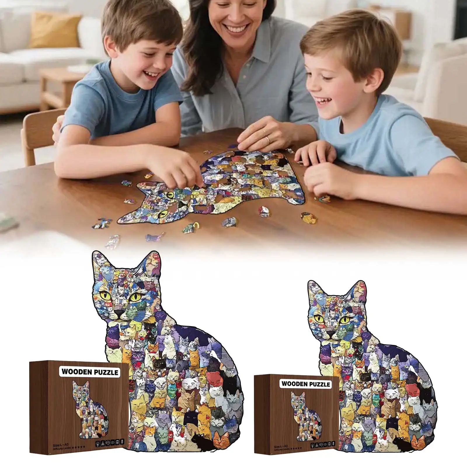 

Rotate Cat Shaped Wooden Puzzle Cat Shaped Wooden Puzzle Unique Shape WoodPuzzle Gifts For Cats Lovers Home Decor Tilting Board