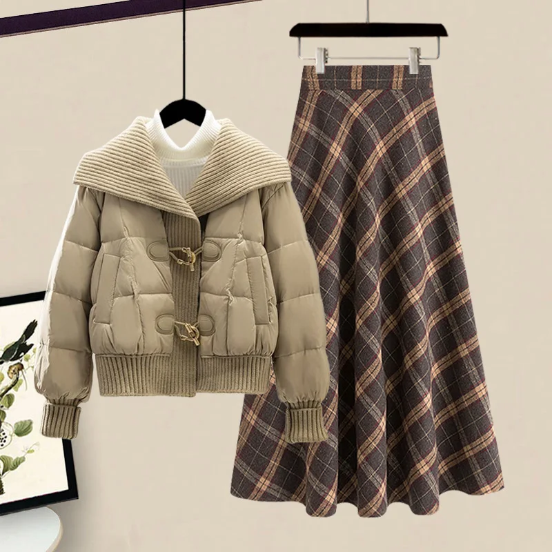 Thiened Bread Sle Cotton Jaet Women's Autumn Winter Cheered Skirt Two-Piece Set Faionable Casual Comfortable Cotton...