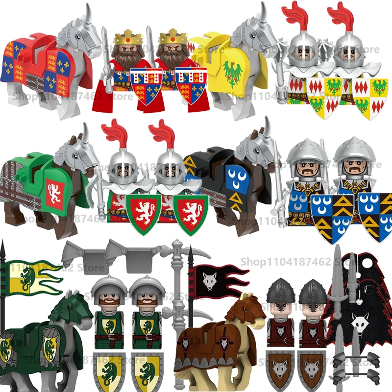 Medieval Military Building Blocks King Soldiers Infantry Castle Knights Warhorses Legion Wolf Warriors Weapons Bricks Toys Gifts