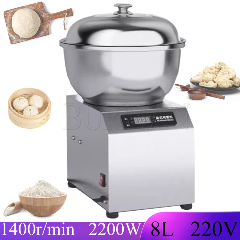 8L Dough Maker Flour Mixers Home Stainless  Steel  Basin Type Stirring Maker 220V