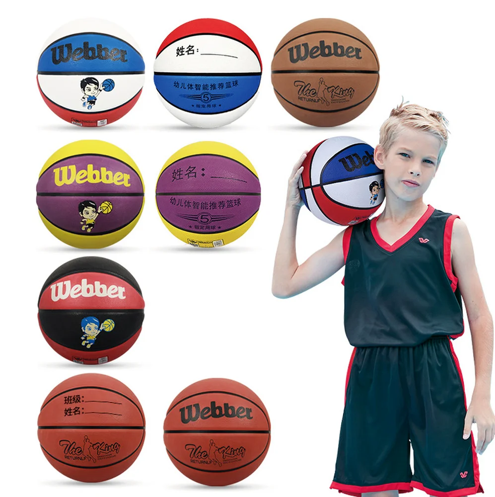 Rubber Basketball with Pump and Ball Net for Kids, Size 5, Wear-Resistant, Youth, Indoor and Outdoor Play