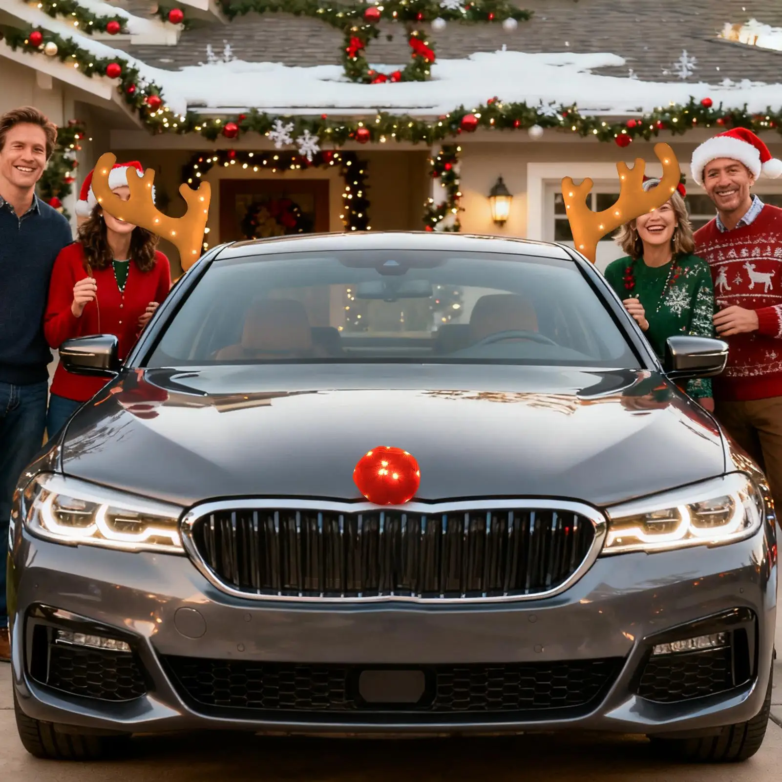 Reindeer Antlers For Cars Cute Christmas Decor Light Up Antler Set Reindeer Kit Roofs Tops Decoration For Van SUV Shopping Mall