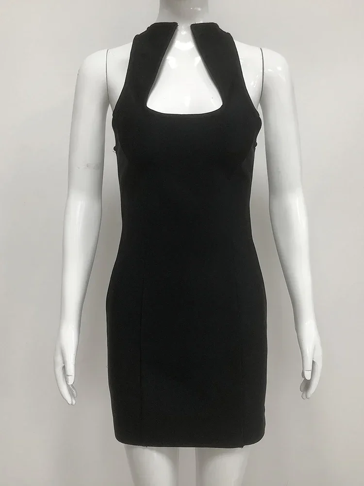 Sexy Sleeveless Cut-out Mini Bandage Dress Women Black Backless Hollow Out Bodycon Dresses Elegant Evening Party Cocktail Club
