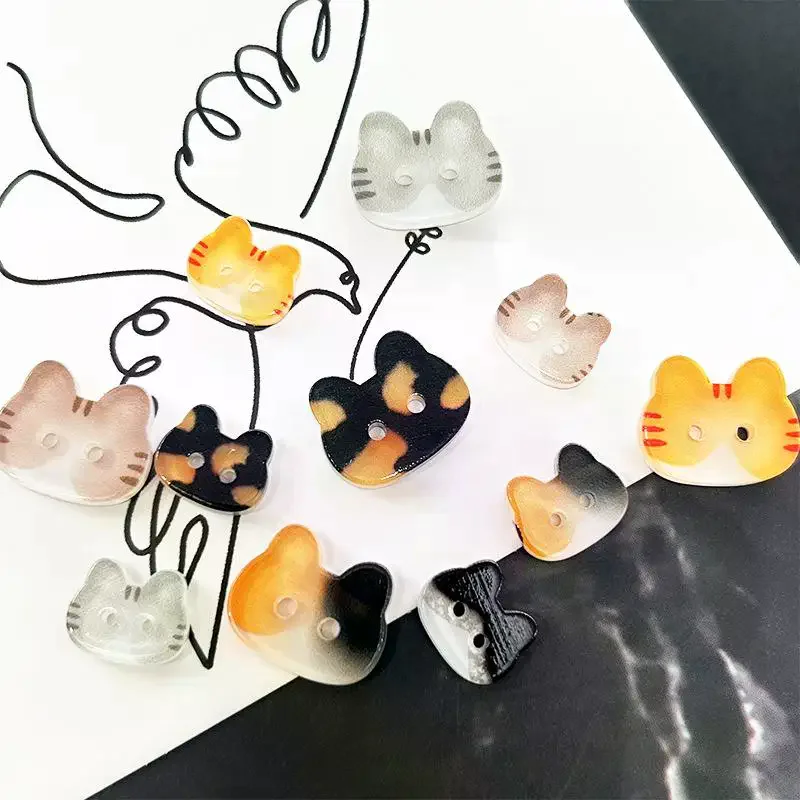 20Pcs Cute Cat Two-eye Buttons 12/17mm Colourful Cartoon Cat Resin Buttons DIY Kids' Clothes Hats Socks Buttons