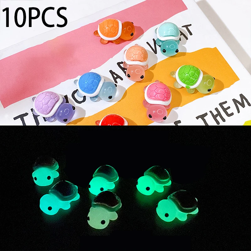 DIY 빛나는 거북이 미니어처 조각상 화분 정원 장식, 다채로운 발광 미니 거북이 마이크로 풍경 피규어 장식, 10 개