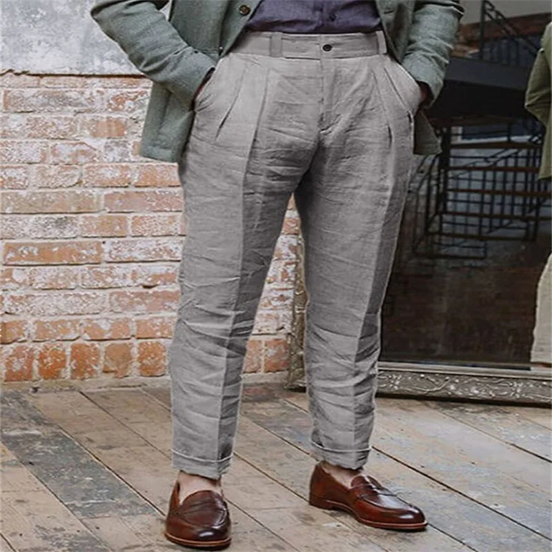Vintage Men Cotton Linen Pants Breathable Comfort Soft Straight Trousers Summer Thin Casual Loose Fat Pants Oversized US Size - Image 5