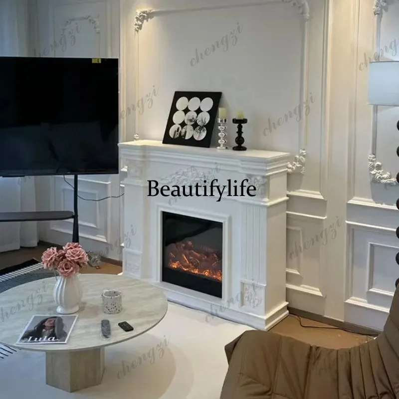 French fireplace decorative cabinet retro wind simulation flame European heater American carved porch cabinet