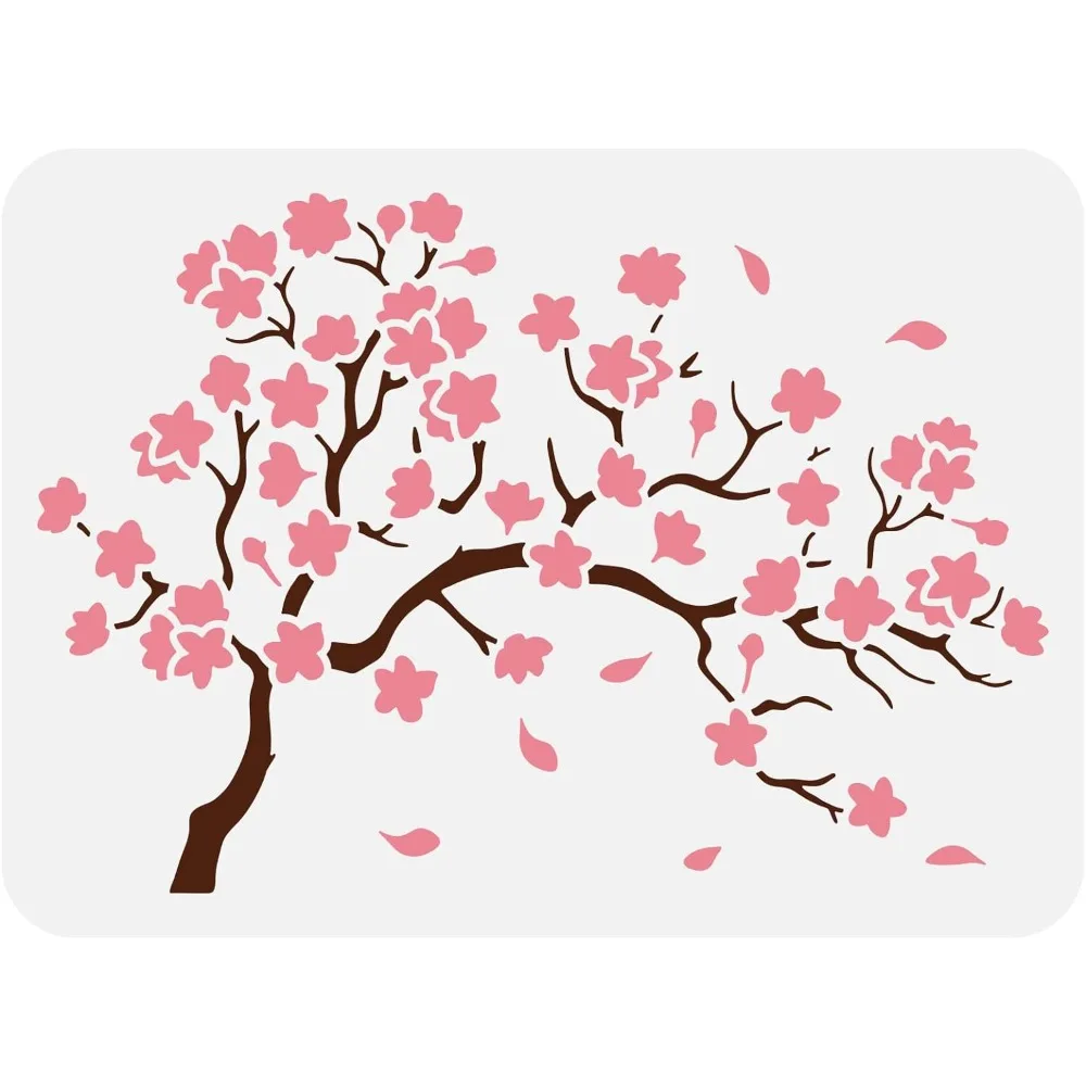 Stencil per albero di fiori di ciliegio 11.7x8.3 pollici Stencil per pittura di fiori di ciliegio rami di albero riutilizzabili in plastica Stencil