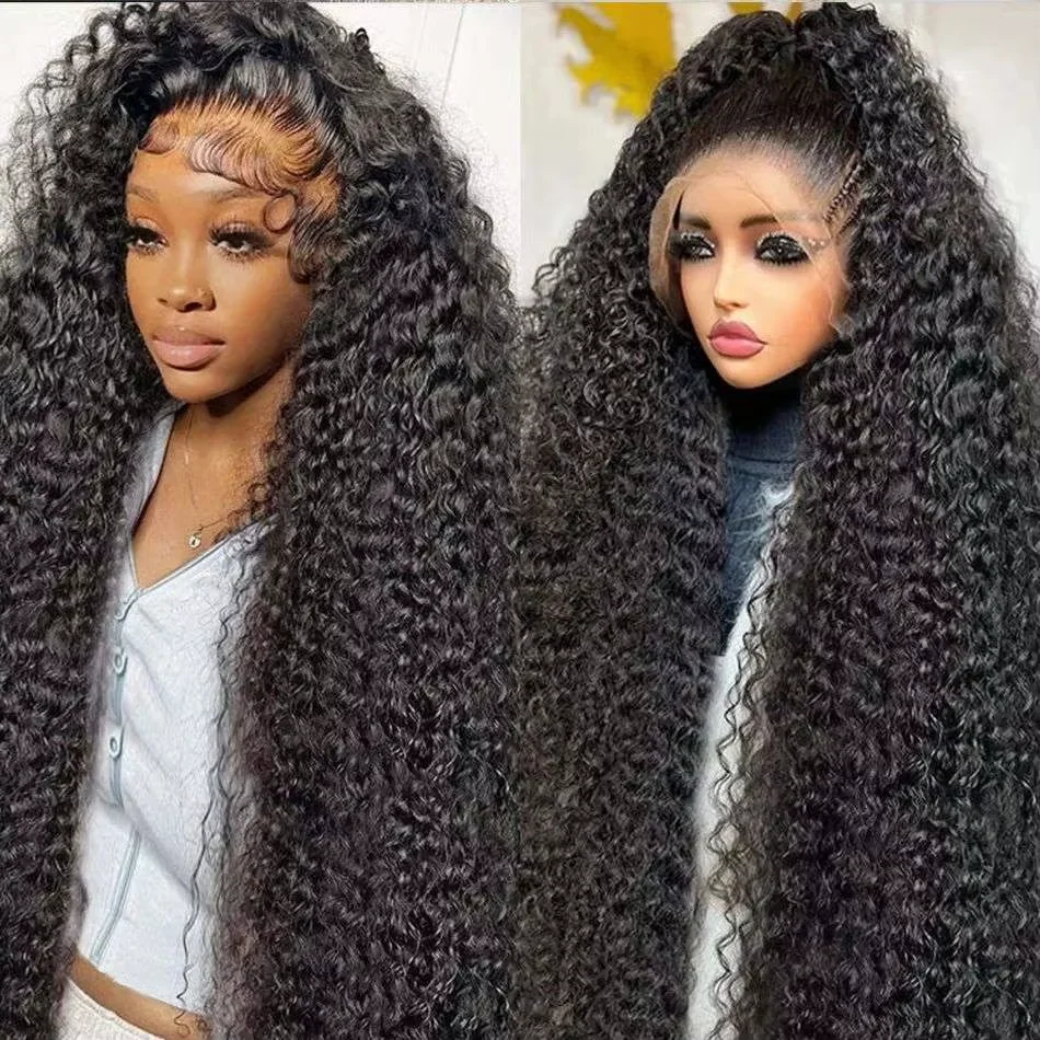30 Inch Deep Wave Lace Front Wigs Human Hair 210 Density 13X6 Hd Lace Front Wigs Human Hair Pre Plucked Pre Bleached Knots Brazilian Curly Wig Wet Wavy For Women Natural Black view 2
